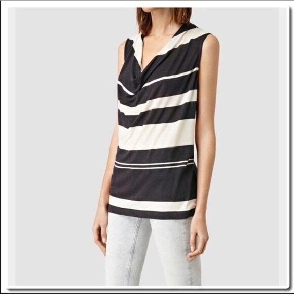 𝅺ALL Saints Sleeveless Striped Top with cowl neck - Picture 1 of 4